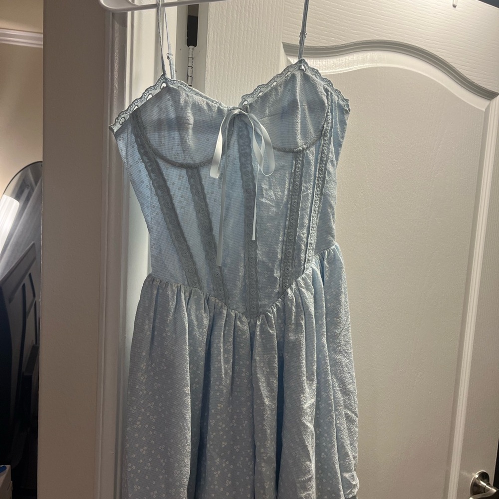 Light Blue Lace Dress with Spaghetti Straps